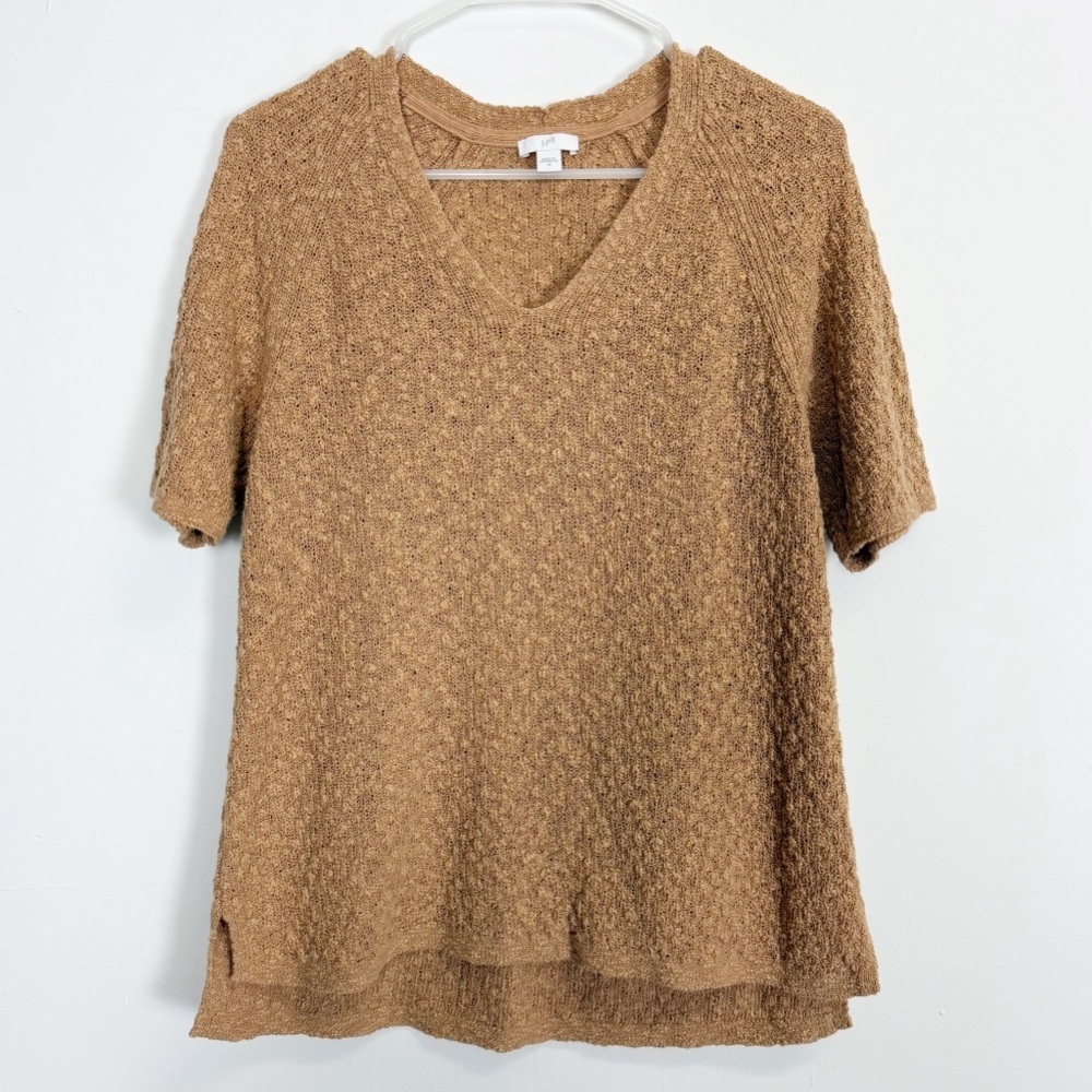 J Jill Sweater Top Womens Size Medium Tan Knit Short Sleeve Cotton Blend